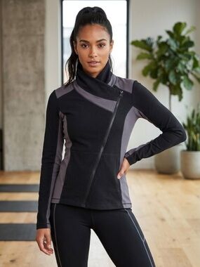 Cabi Women's Black & Gray Asymmetrical Zip Utility Jacket